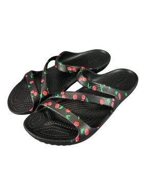 CROCS Kadee II Cherry Graphic Sandals Women's 8 Black Z Strap Casual Slip On
